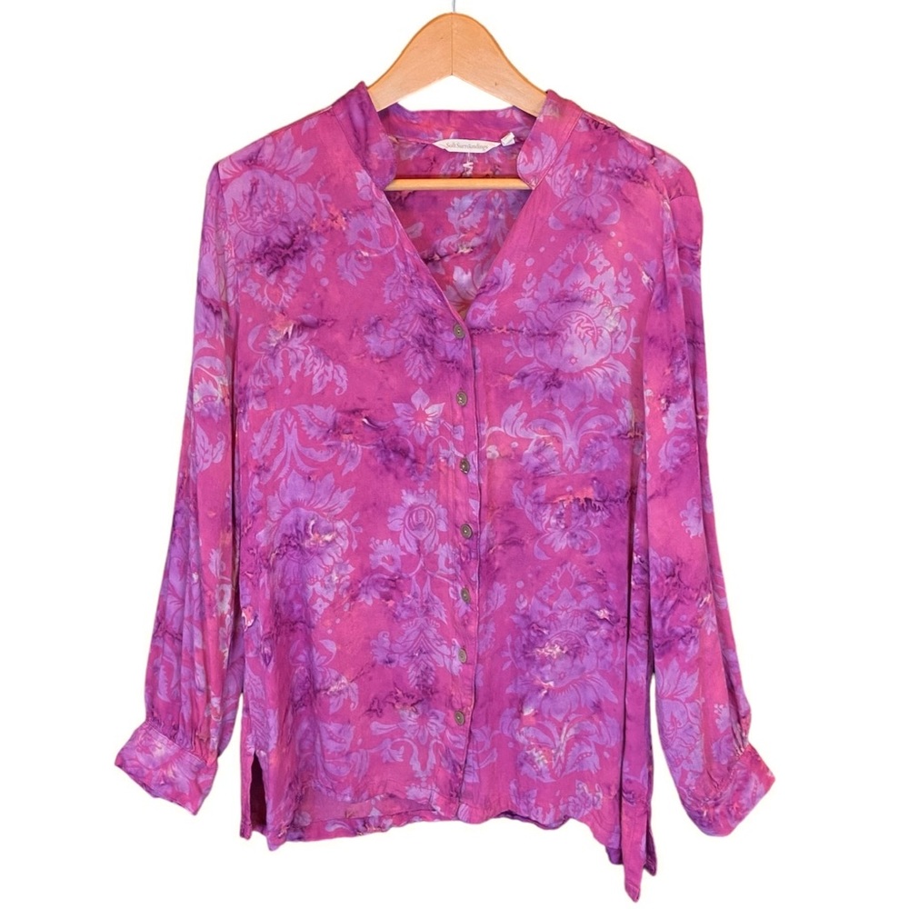 Soft Surroundings Shirt Womens Size Medium Big Island Purple Tie Dyed Hawaiian M